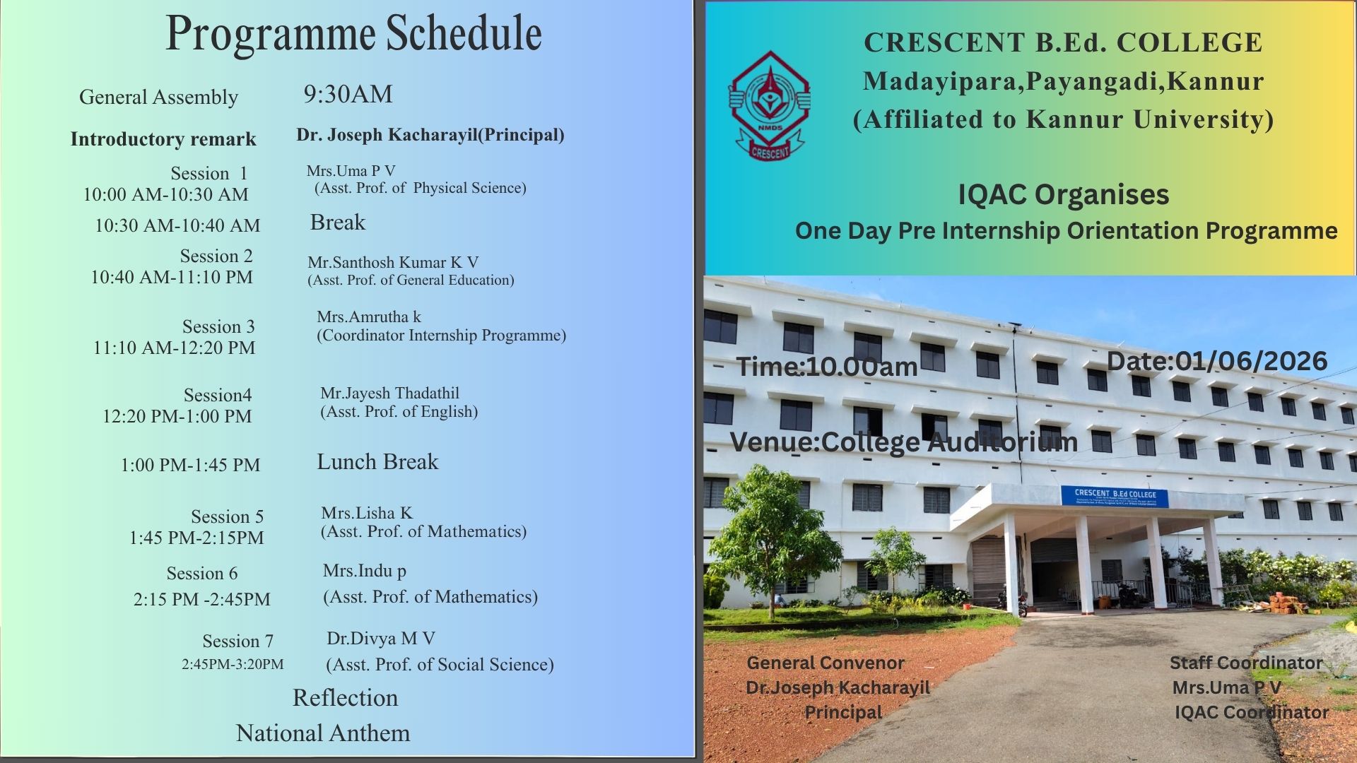 Crescent B.Ed. College in Madayipara, Kannur, Kerala